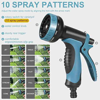 Expandable Garden Hose 100FT, Flexible Garden Hose Pipe with 10 Function Spray Gun, 3 Times Expanding Watering Hose Pipe with 3/4" 1/2" Brass Fitting Quick Connector for Garden Watering Cleaning