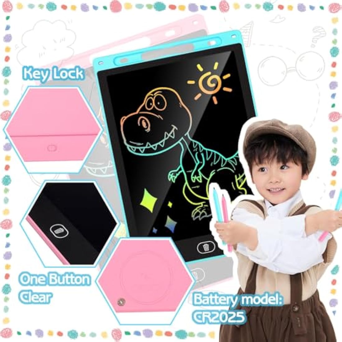 KTEBO® 2 Pack 10 Inch LCD Writing Tablet for Kids, Electronic Drawing Pad and Doodle Board for Ages 3-8, Birthday and Christmas Gifts for Boys and Girls, Back to School Supplies for Kids(Pink & Blue)