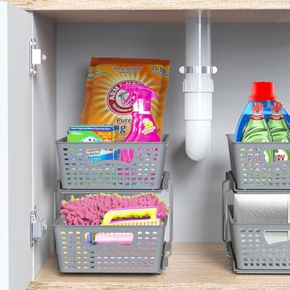 Simple Houseware 2 Tier Bathroom Organizer Tray Pull-Out Sliding Drawer/Under-Sink Storage, Grey
