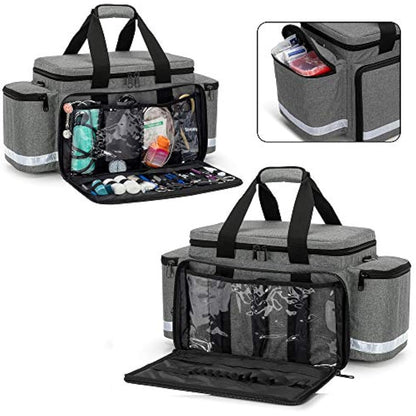 Trunab Emergency Responder Trauma Bag Empty, Professional Large First Aid Bag Medical Bag with Inner Dividers and Non-Scratch Bottom, Ideal for EMT, EMS, Paramedics, Grey, Empty-Patented Design