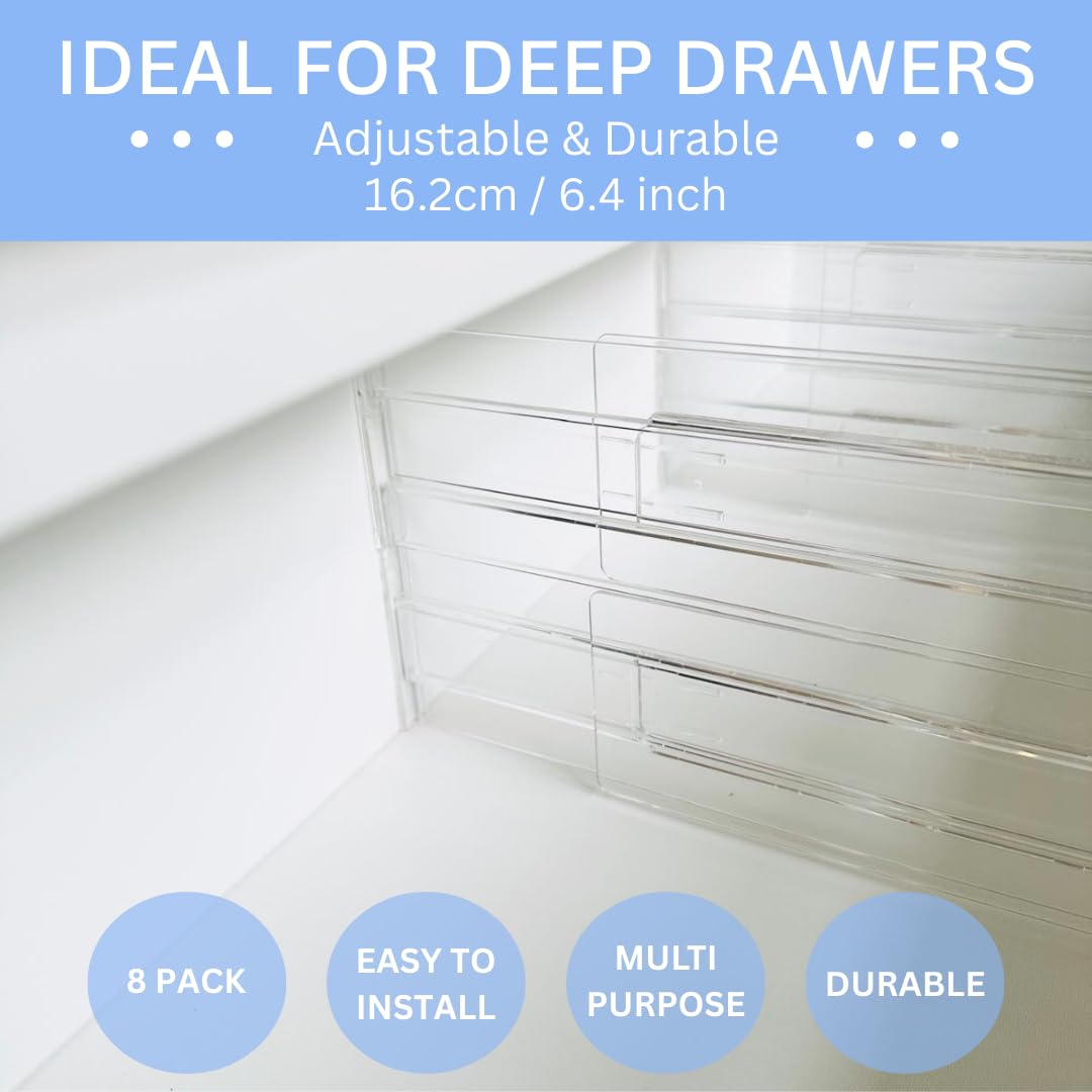 Lyfelights 8 Pack Drawer Dividers – Stackable, Adjustable & Expandable Organisers (12.2–21.4") for Deep Drawers – Clothes, Baby Items, Makeup