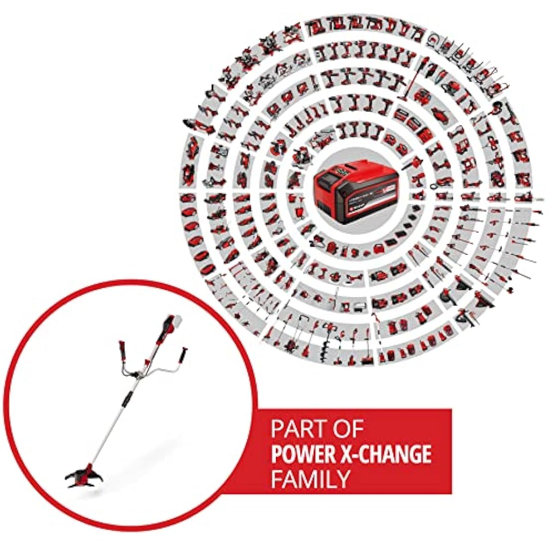 Einhell Power X-Change 36V Cordless Brush Cutter - Powerful Weed Trimmer With Metal Blades- AGILLO 36/255 Solo Battery Strimmer (Battery Not Included), 16x113x35 cm, Red/Black