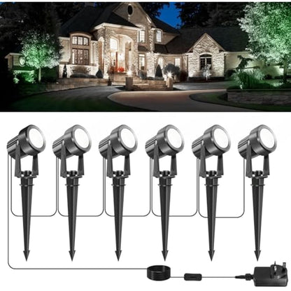 NATPOW Garden Lights, Garden Spike Lights Mains Powered, LED Spotlight Outdoor 6-in-1 Landscape Spot Light with Adapter, IP65 Waterproof 5V Spotlights for Lawn, Pathway, Yard (6000K)
