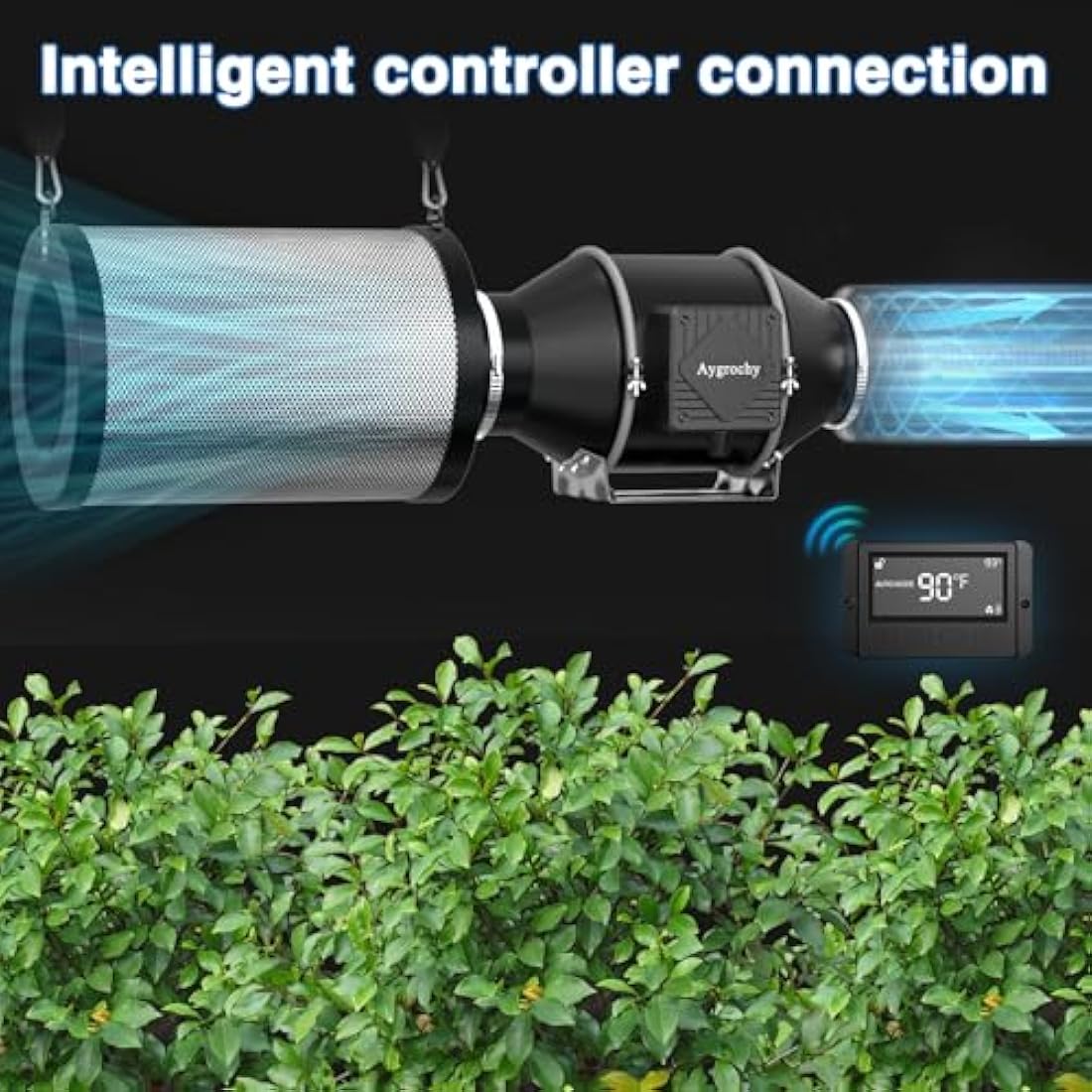 Aygrochy 4 inch Inline Duct Fan with Temperature and Humidity Controller, Extractor Fan for Booster, Grow Tents, Ventilation and Extractor(UK Plug).