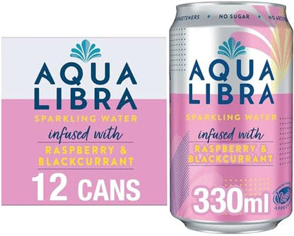 AQUA LIBRA Raspberry & Blackcurrant 330ML, Pack of 12