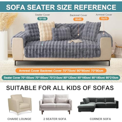 SHANNA Thick Rabbit Plush Sofa Cover 1 2 3 Seater, New Universal Non-Slip Corner Sofa Cover L Shape Super Soft Faux Fur Sofa Slipcovers for Living Room(Grey, 90 * 240cm Seater Cover)