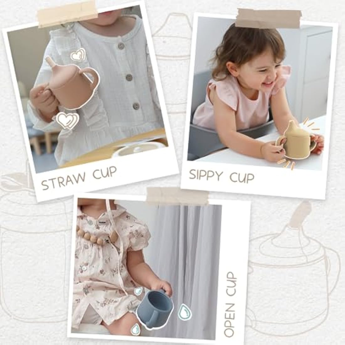 Moonkie Silicone Baby Sippy Cup 6+ Months with 2 Straws (Free Flow & Leak-Proof Valve) | 3 Stage Transition | Baby Water Bottle | BPA Free & Dishwasher Safe | 120ml(Mauve)