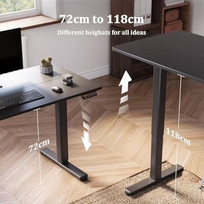 Claiks Electric Standing Desk, Adjustable Height Stand up 120x60 cm Sit Stand Home Office Desk with Splice Board, Black Frame/Black Top