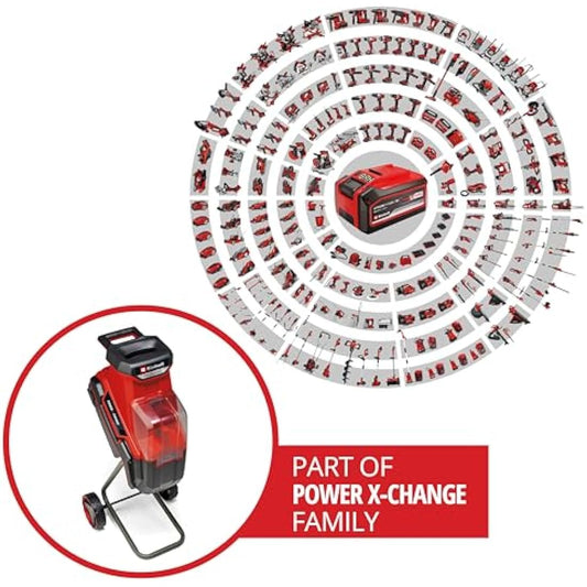 Einhell Power X-Change Cordless Garden Shredder - 3 Reversible Steel Blades, 25mm Branch Capacity, Large 55L Collection Sack - REDAXXO 36/25 Battery Powered Mulcher for Leaves and Branches