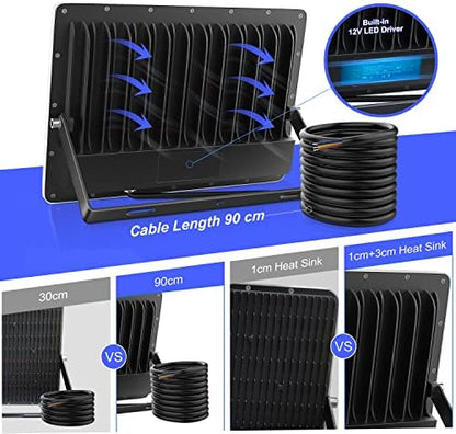YIQIBRO 300W LED Floodlight Outdoor 2 Pack, IP67 Waterproof Outside Security Lights, 30000LM 7000K Cool White LED Floods Light Outdoor Spotlight for Garden, Garage, Warehouse, Workshop, Factory