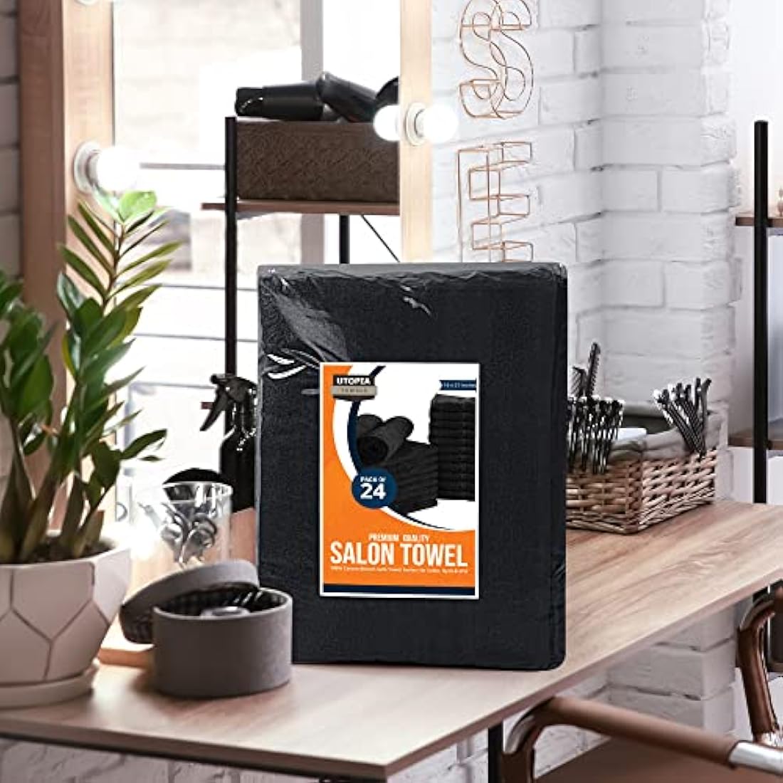 Utopia Towels - Cotton Bleach Proof Salon Towel (16x27 inches) - Bleach Safe Gym 100% Cotton Hand Towel (24 Pack, Black)