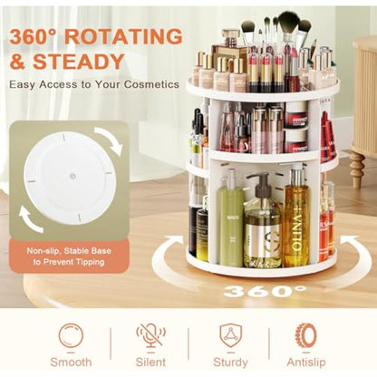 Auxmir Rotating Makeup Organiser, 9-Tier Adjustable Makeup Organiser with 360 Degree Rotation, Large Capacity Spinning Makeup Storage on Stand Revolving for Vanity Table, Bedroom, Bathroom, White