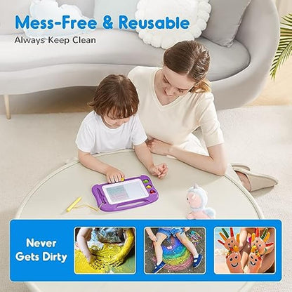 SGILE Magnetic Drawing Board for Kids, Colorful Erasable Doodle Board with Magnet Pen, Painting Sketch Pad with Three Stamps, Travel Toy, Birthday Gift, Educational Learning Toy for Toddlers, Purple