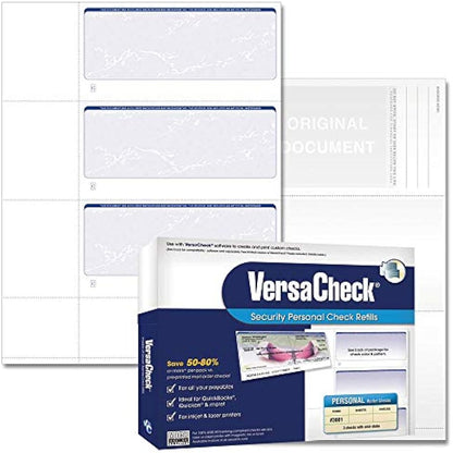 VersaCheck Secure Checks - 750 Blank Business or Personal Wallet Checks - Blue Prestige - 250 Sheets Form #3001-3 Per Sheet (31BP01-01255-4)