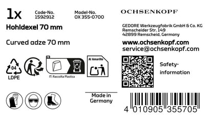 Ochsenkopf OX355-0700 Adze, Blue/Silver, 70 mm