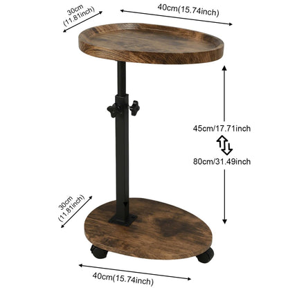 Kiss Me C Shaped Side Table, Height Adjustable End Table with 4 Wheels