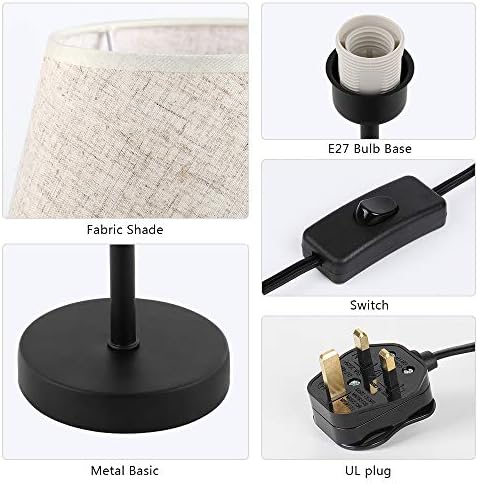 LIANTRAL Modern Bedside Lamps Set of 2, Small Desk Lamp with Linen Fabric Shades & Metal Frame, Table Lamps for Bedroom, Living Room, Office - Creamy/Black