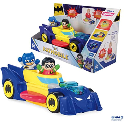 Toomies DC Comics BATMAN E73262 3 in 1 Batmobile from Vehicle Transforms into Mini Batmobile and Jet – Engine Popping Effect – Flywheel Drive Push Along – From 12 Months