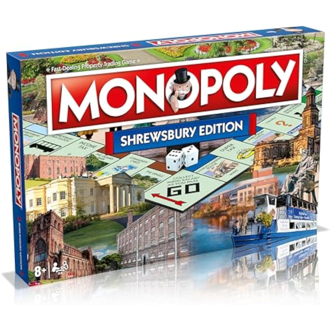 Winning Moves Shrewsbury Town Monopoly Board Game, Advance to Concord College, Shrewsbury Castle and Theatre Severn and trade your way to success, 2–6 players makes a great gift for ages 8 plus