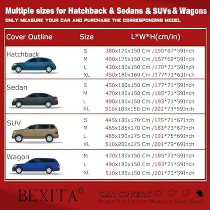 BEXITA Car Cover Waterproof Outdoor All Weather Windproof Snowproof UV Protection Full Car Covers Fit for Saloon; Size XL: MAX 201in/510cm