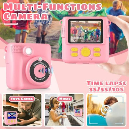 Kids Instant Print Camera, 1080P HD Digital Camera with 32G TF Card & Color Pen, Portable Toy Birthday Gift for 3-10 Year Old Girls