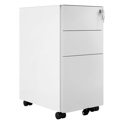 DWVO 3 Drawer Lockable Filing Cabinet Mobile Steel White Grey 30x45x61cm