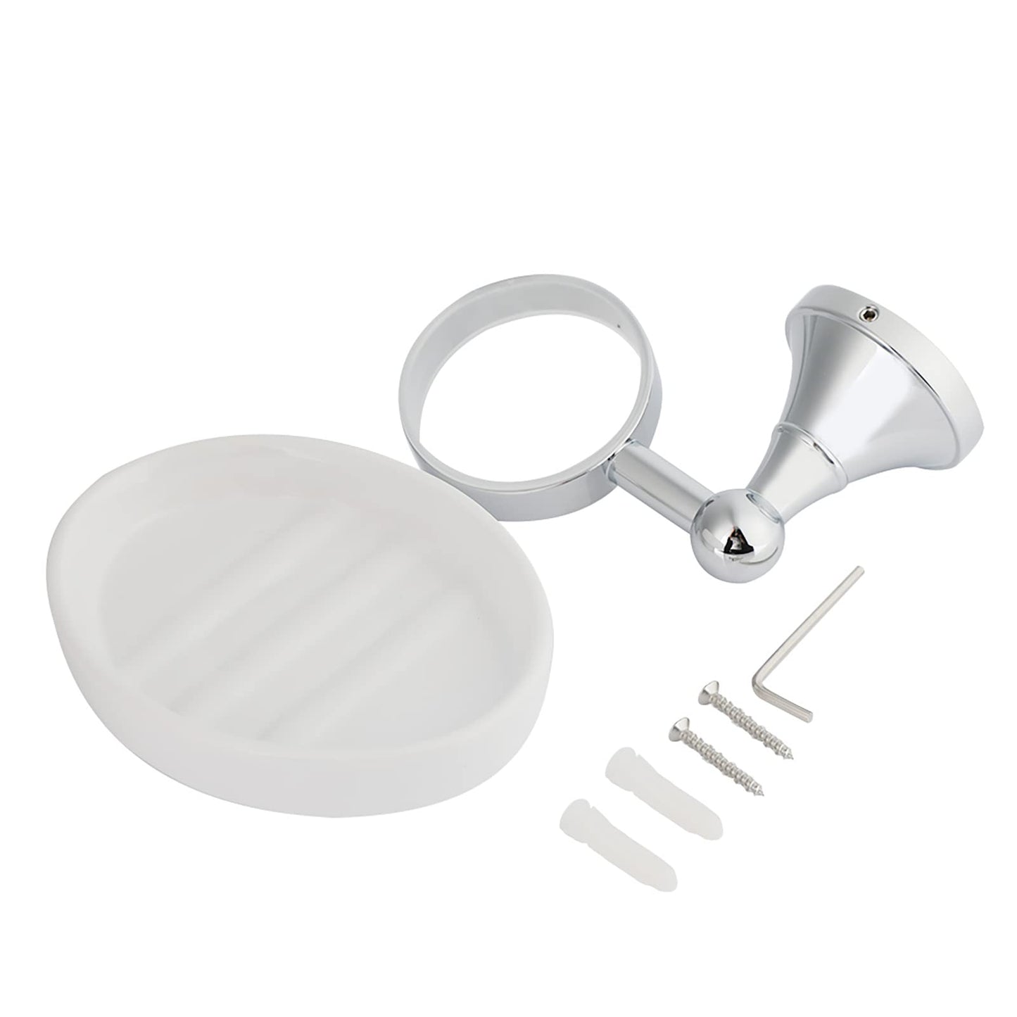 Wall Mounted Soap Dispenser with Dish Holder for Bathroom Accessories Chrome Plated Corrosion Resistant Modern Round Design