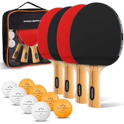 PRO SPIN Table Tennis Bats - High-Performance Set with Premium 3-Star Ping Pong Balls & Compact Storage Case | Perfect for Indoor/Outdoor Tables