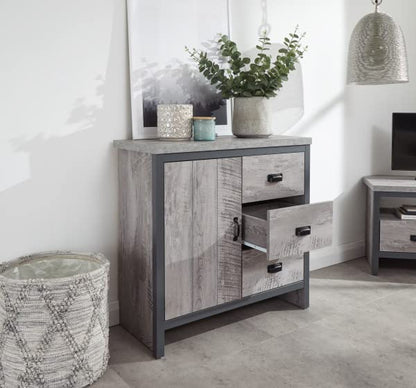 GFW Boston Grey Wood Effect 1 Door 3 Drawer Multi Storage Unit Cabinet