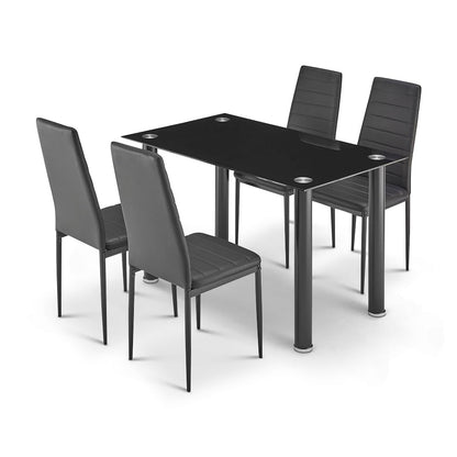 Bravich Dining Table and Chairs Set of 4, Black Tempered Glass 4 Seater Dining Table with High Back PU Leather Chairs