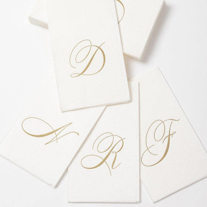 Caspari " Signature Gold Initial H Paper Linen Guest Towels, White Pearl, Pack of 24