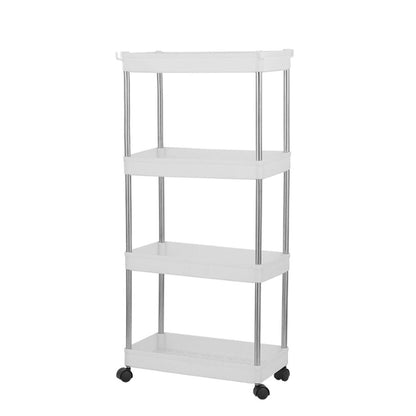 SHANGFENG Plastic Storage Trolley on Wheels Slide-out Slim Rolling Utility Cart Mobile Storage Shelving Organizer for Kitchen, Bedroom, Bathroom