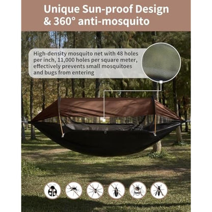 Travel Bird Camping Hammock Tent with Mosquito Net and Sunshade, 290 * 140CM Extra Large Space, Multi-mode Lightweight Hanging Hammocks Tree Straps Swing, Ground Tent for Outside, Hiking