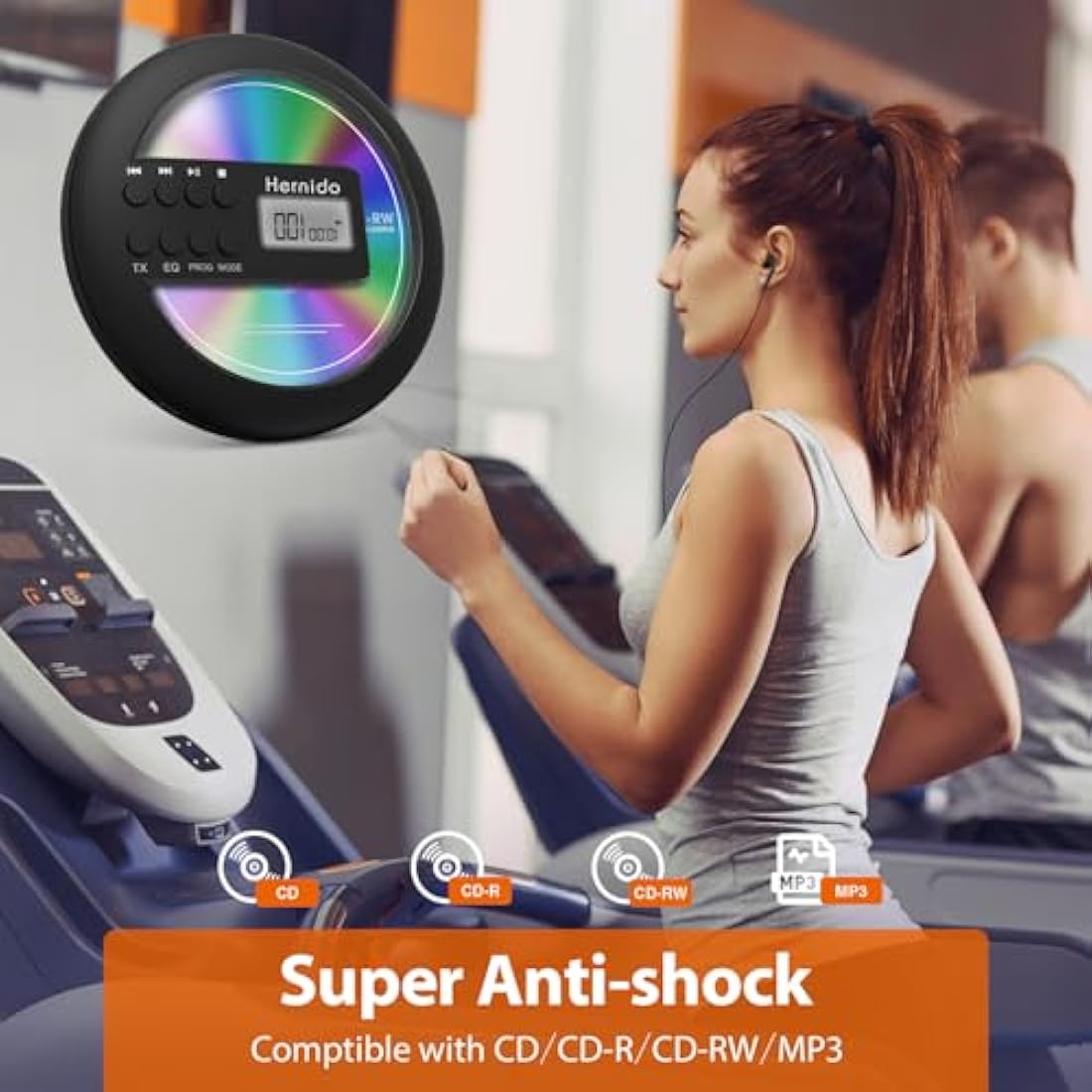 Hernido Portable CD Player for Car, Compact Disc Personal CD Player with FM Transmitter, USB Rechargeable CD Player with Headphones, Shockproof/Resume Playback Walkman