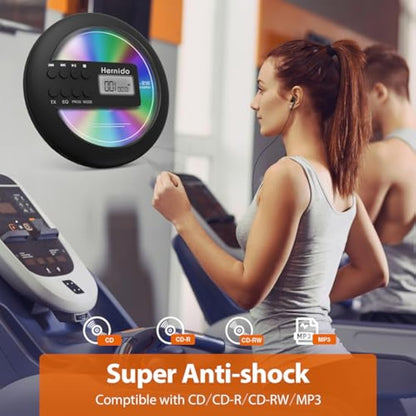 Hernido Portable CD Player for Car, Compact Disc Personal CD Player with FM Transmitter, USB Rechargeable CD Player with Headphones, Shockproof/Resume Playback Walkman