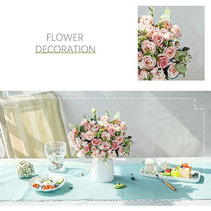 LESING Artificial Silk Rose with Vase Fake Flowers Wedding Flowers Bouquets Arrangement Home Office Party Centerpiece Table Decoration (Pink)