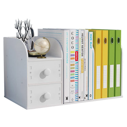 Hggzeg Desktop Bookshelf with Drawer, Small Countertop Bookcase Desk Organiser Office Supplies Storage Rack(White)