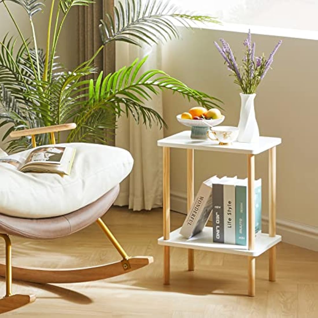 IBUYKE 2-Tier Side Table, Narrow End Table with Storage Shelf, Nightstand Bedside Table for Small Spaces, Bedroom, Living Room, Entryway, Farmhouse, No-Tool Assembly, White WST002W