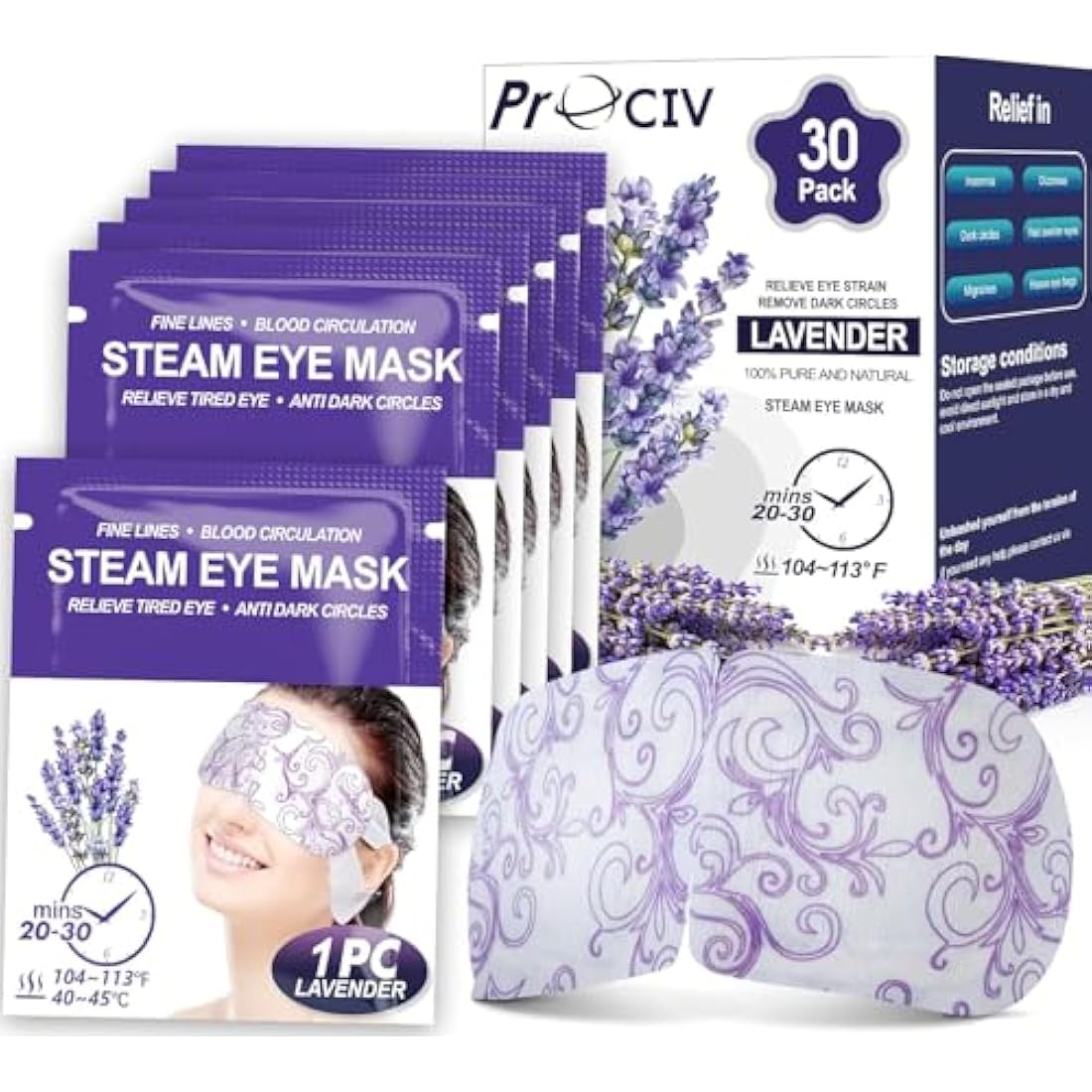 Steam Eye Mask 30 Packs Warming Eye Mask Self Heating Eye Mask Sleep Mask Heated Eye Mask for Dry Eyes Fatigue Great Gift for Students Adult