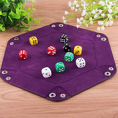 SIQUK 4 Pieces Dice Tray Hexagon Folding PU Leather and Velvet Dice Tray for RPG DND and Other Dice Games, 4 Colours
