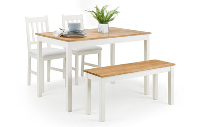 Julian Bowen Coxmoor Dining Bench for 2, Solid Oak, Ivory - H45 x W101cm