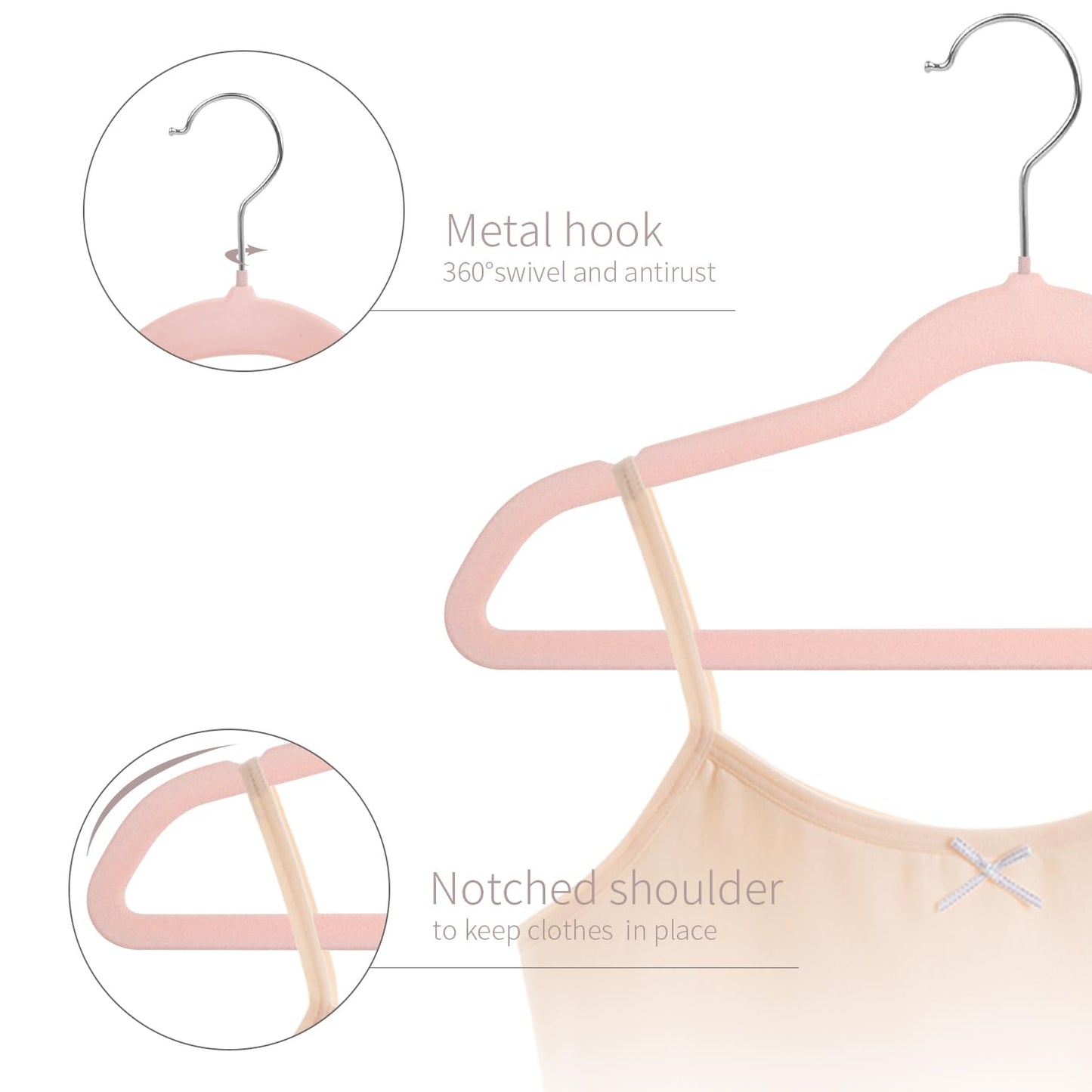 ManGotree 14 Inch Kids Velvet Hangers Felt Children's Hangers 32 Pack Pink