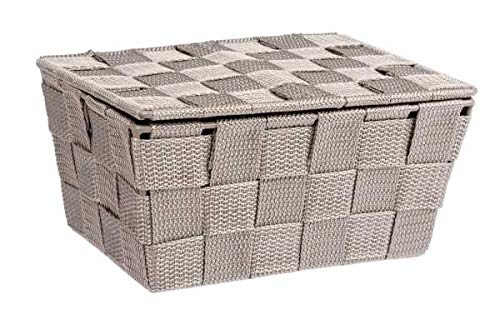 WENKO 22575100 Storage basket Adria with lid Taupe - bathroom basket with lid, Polypropylene, 19 x 10 x 14 cm, Taupe