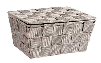 WENKO 22575100 Storage basket Adria with lid Taupe - bathroom basket with lid, Polypropylene, 19 x 10 x 14 cm, Taupe