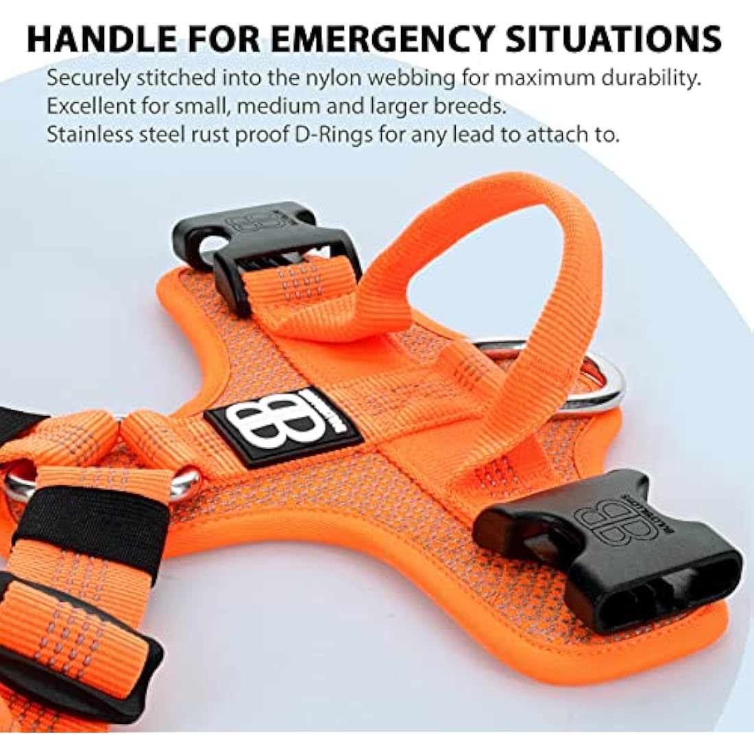 BullyBillows Active Light Dog Harness With Handle | Premium Padded Lining & Highly Reflective | Orange XSmall