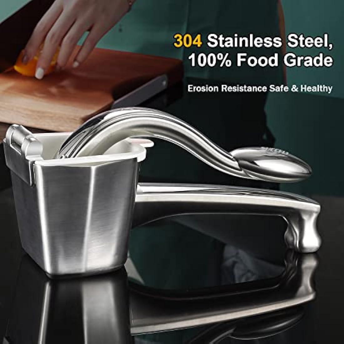 SUCCFLY Lemon Squeezer Stainless Steel, Manual Juicer Citrus Lime Orange Fruit Squeezer Heavy Duty Ergonomic Handle Labor-saving Large Capacity Juice Press Hand Handheld Juicer (5 Year Warranty)