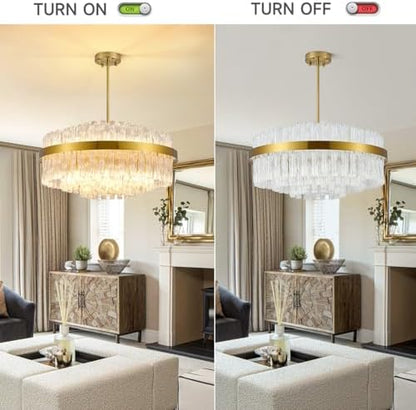 KUNYEEE Gold Crystal Chandeliers Flush Mount Crystal Ceiling Light Fixture Round Chandeliers Pendant Light for Living Room Kitchen Island Dining Table Hallway, G9 x 12 Lights 60cm