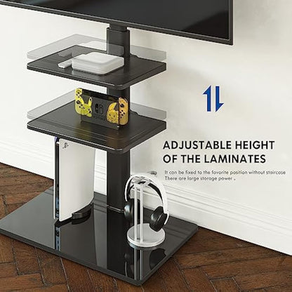 FITUEYES TV Floor Stand for 32-60 Inch, Tall TV Stand with Swivel Bracket, Floor Standing TV Stand with 2 Adjustable Shelves, Max VESA 600x400mm Holds 30kg