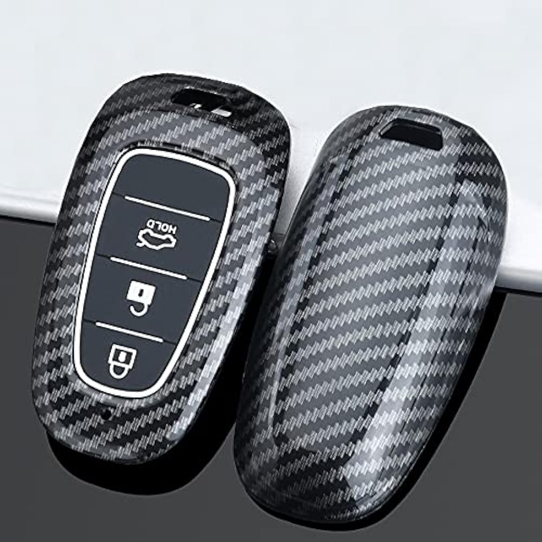 ontto ABS Car Key fob Cover Keyring fit for Hyundai Sonata Tucson NX4 Nexo Solaris Santa Fe 2020 2021 accessories Remote Key Shell Plastic Silicone key case Key Holder 3 Buttons Carbon Black