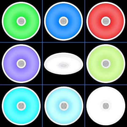 Horevo Bathroom Ceiling Light with Bluetooth Speaker and Remote Control Waterproof IP65, RGB Colour Change, 11 inch 18W Daylight Flush Mount Ceiling Lamp for Bathroom, Kitchen, Bedroom
